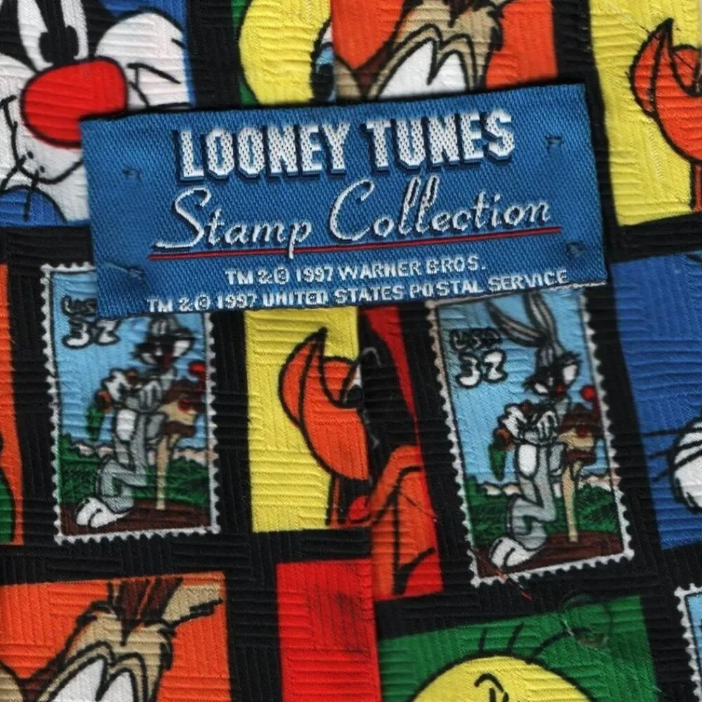 Vintage Looney Tunes 1997 Men's Neckties Imported Fabric Made In USA Stamps